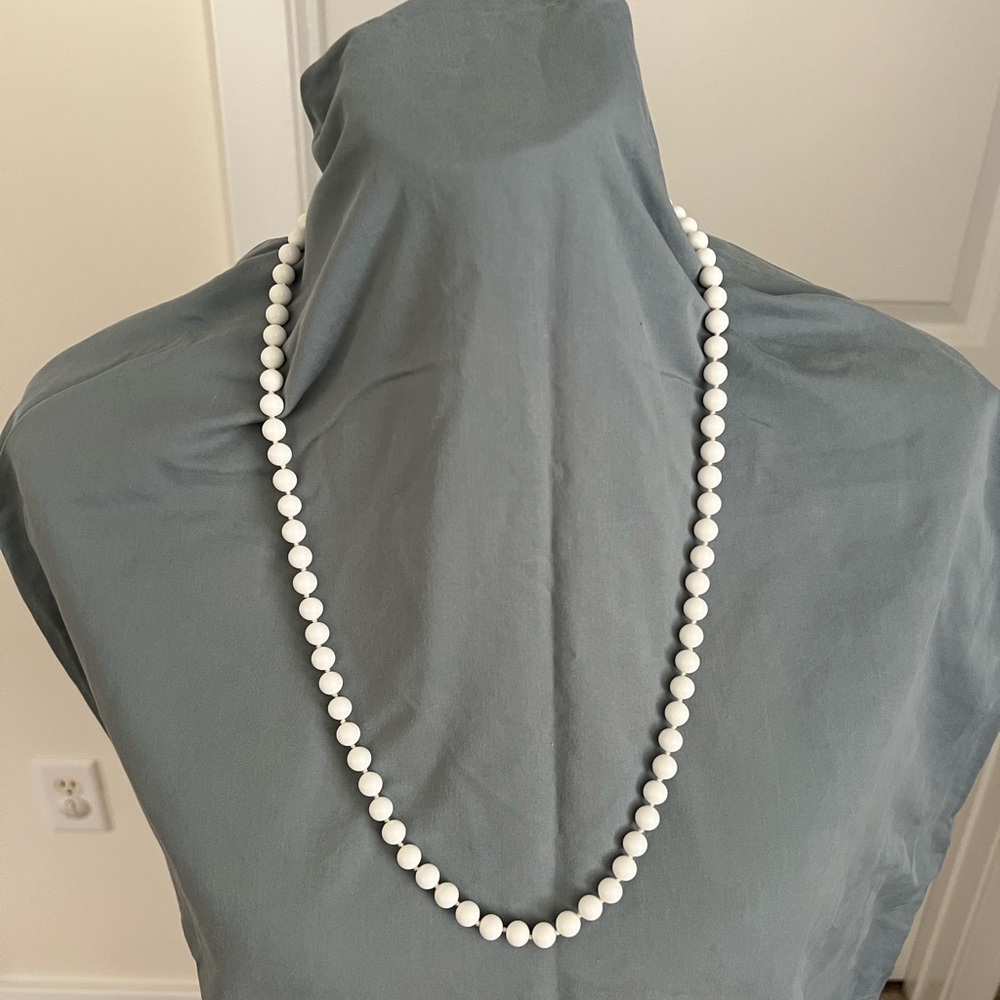 Vintage Monet White Glass Beaded Hand Knotted Single Strand Necklace